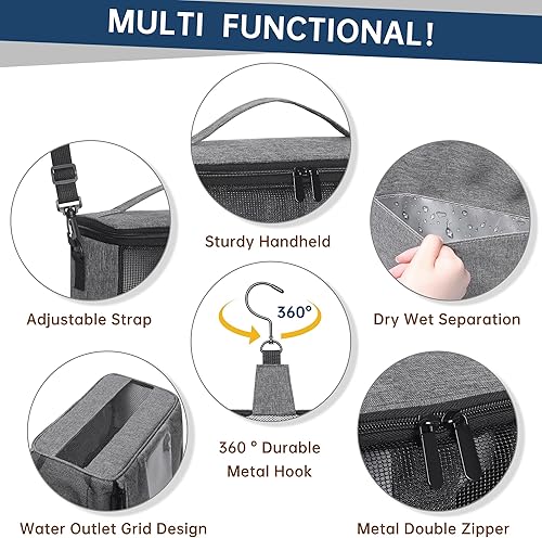 Miniatura 3 de VOCUS Neceser para hombres y mujeres, bolsa organizadora de artículos de tocador de viaje con gancho para colgar, bolsa de afeitar grande resistente