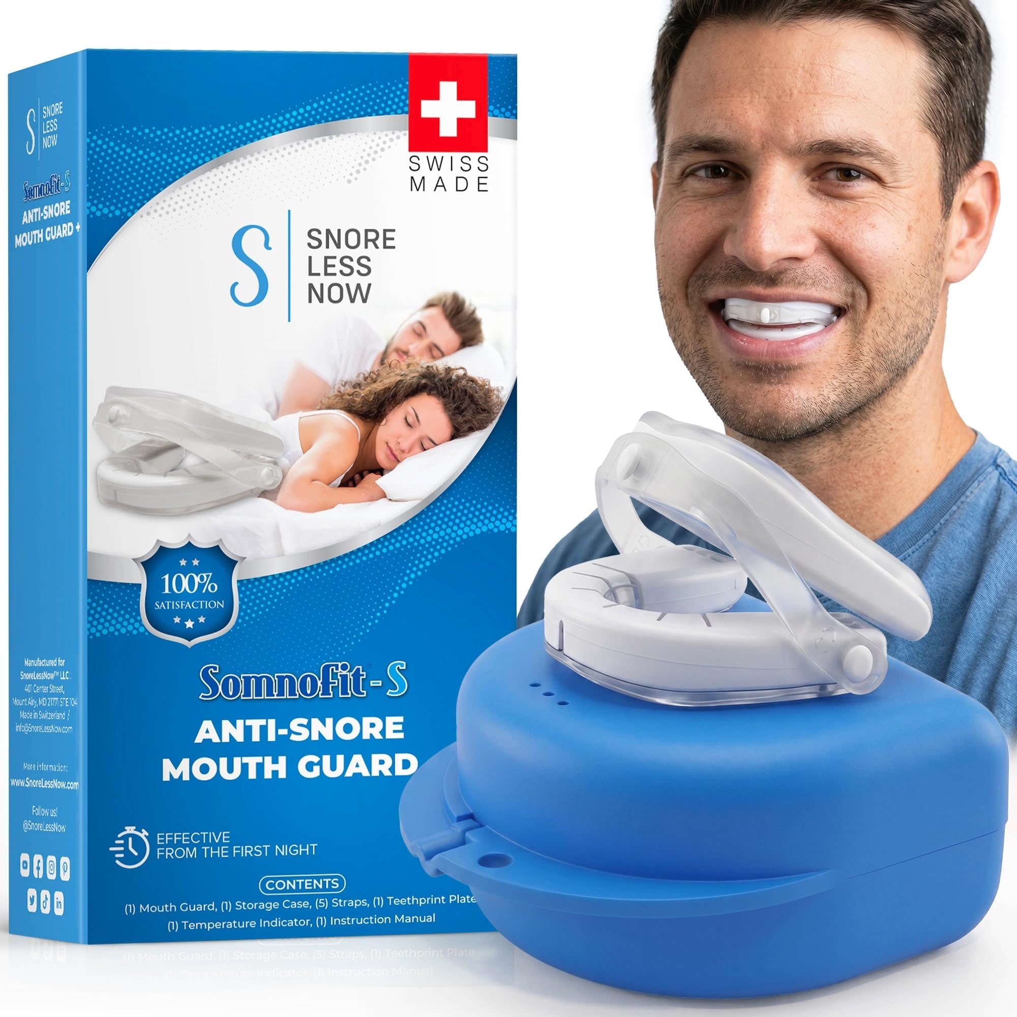 Somnofit-S Anti-Snore Mouth Guard+ by SnoreLessNow | FDA-Cleared Anti-Snoring Mouthpiece | Mouth Guard for Snoring | Stop Snoring Sleep Tight Mouth Guard | Adjustable & Swiss-Made Snoring Solution-image-45