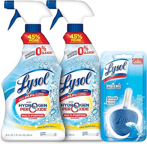 Lysol con limpiador multiusos de peróxido de hidrógeno, cáscara de chispa cítrica, 32 onzas (paquete de 2) - Con 1 limpiador automático de inodoro