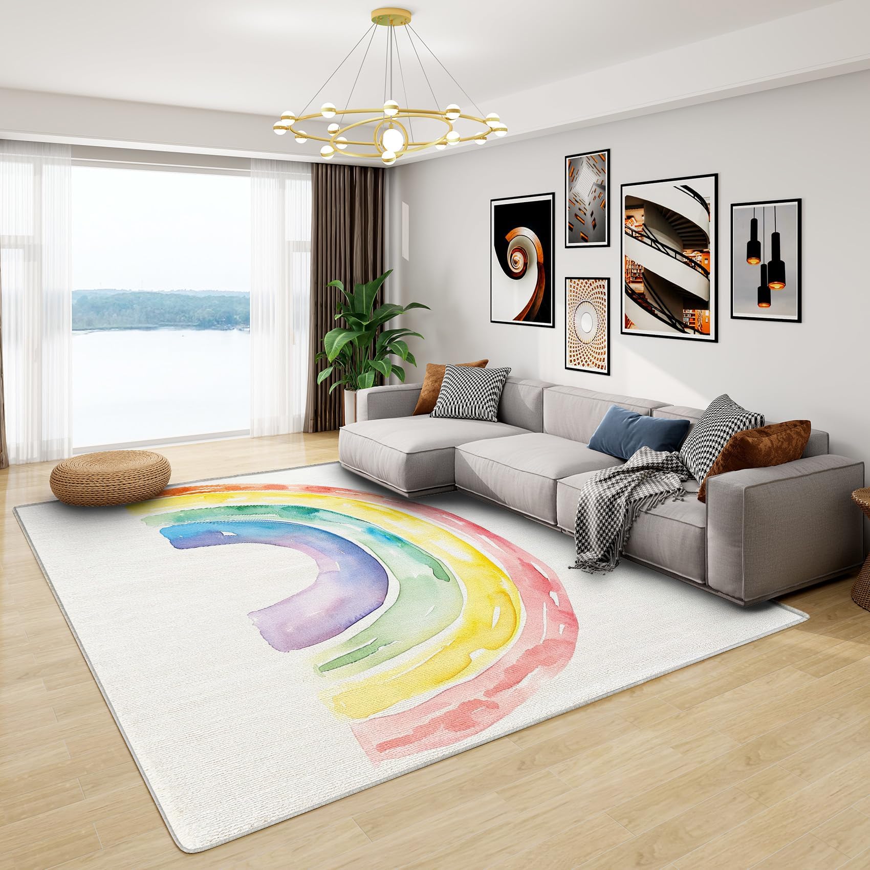 Rainbow Rugs for Kids Bedroom - Girls Rainbow Rug, Kawaii Rugs for Living Room Bedroom, Washable Non Slip Soft Large Carpet, Patterned Area Rugs & Home Decor 120x170 cm