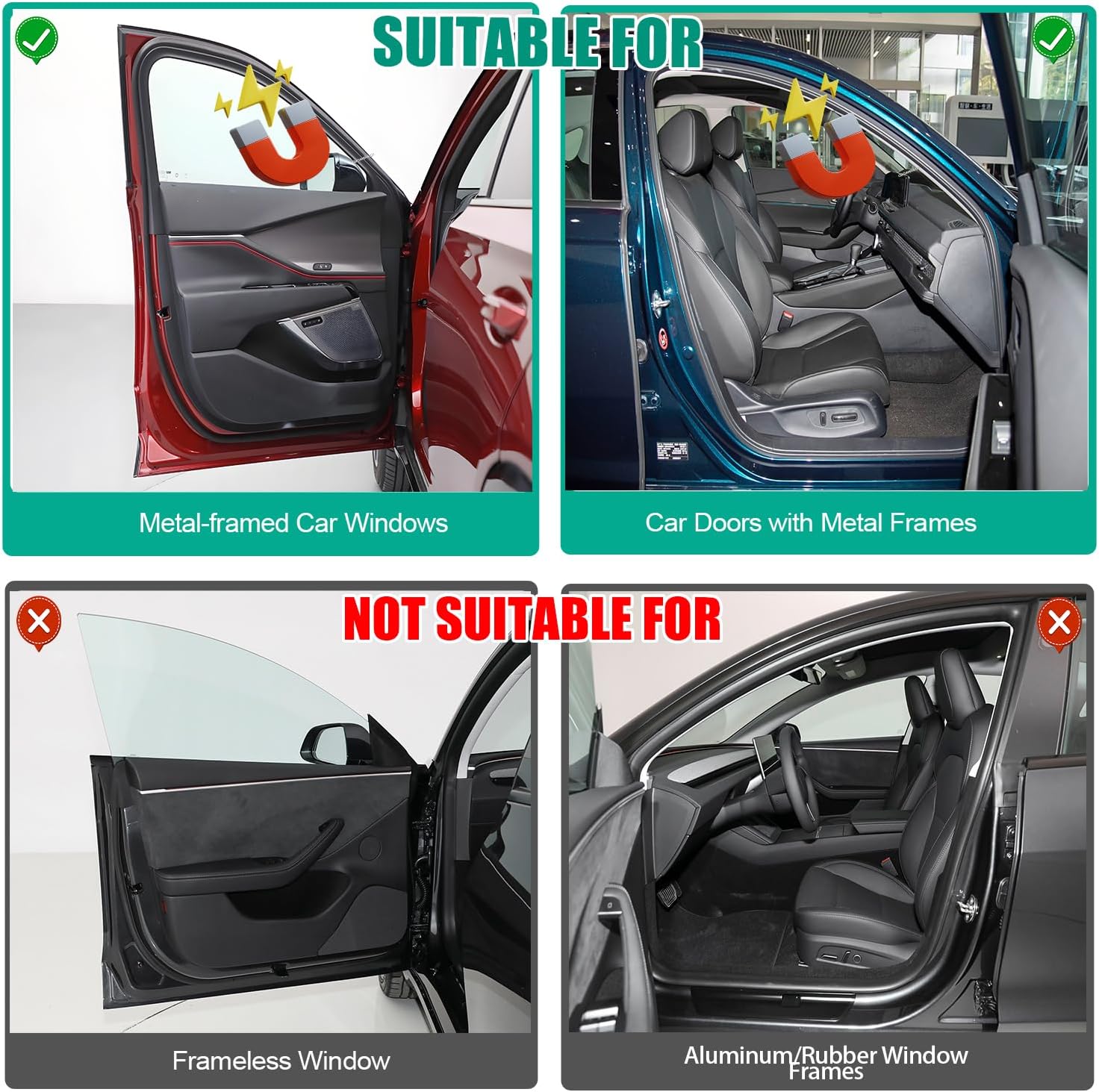 Car Window Shades, 2 Pack Magnetic Half Blackout & Half See-Through Car Shades for Side Windows, Front Window Cover Block Heat UV Rays Glare for Driver Passenger