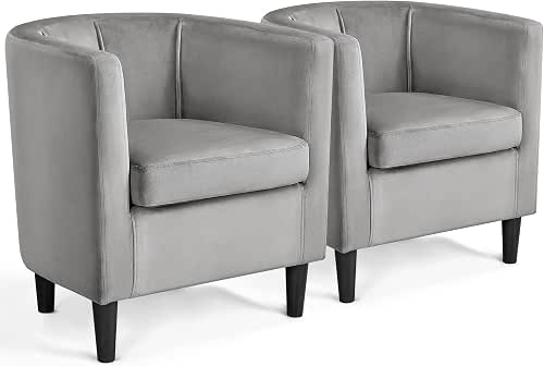 Yaheetech Barrel Accent Chairs Set of 2, Modern Armchairs, Gray
