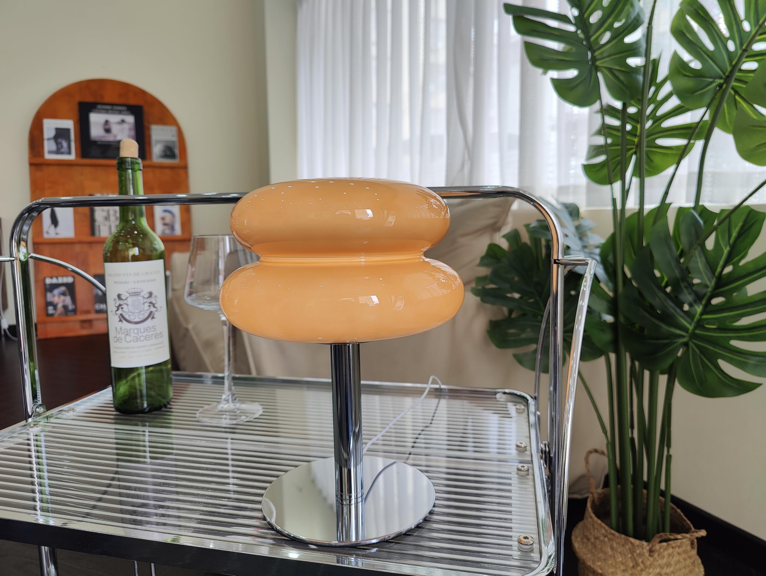 Glass Bedside Table Lamp,Mid Century Modern Table Lamp for Nightstand, 3-Color Options Egg Tart Lamp, Retro Cute Desk Lamp,Small LED Lamp for Bedroom Living Room (Caramel), HB003