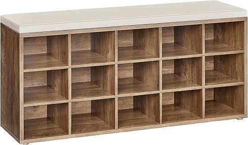 Miniatura 50 de VASAGLE - ULHS15BX Banco para guardar zapatos, con cojín y 15 compartimentos, mueble para almacenar calzado que soporta hasta 440 libras, para el