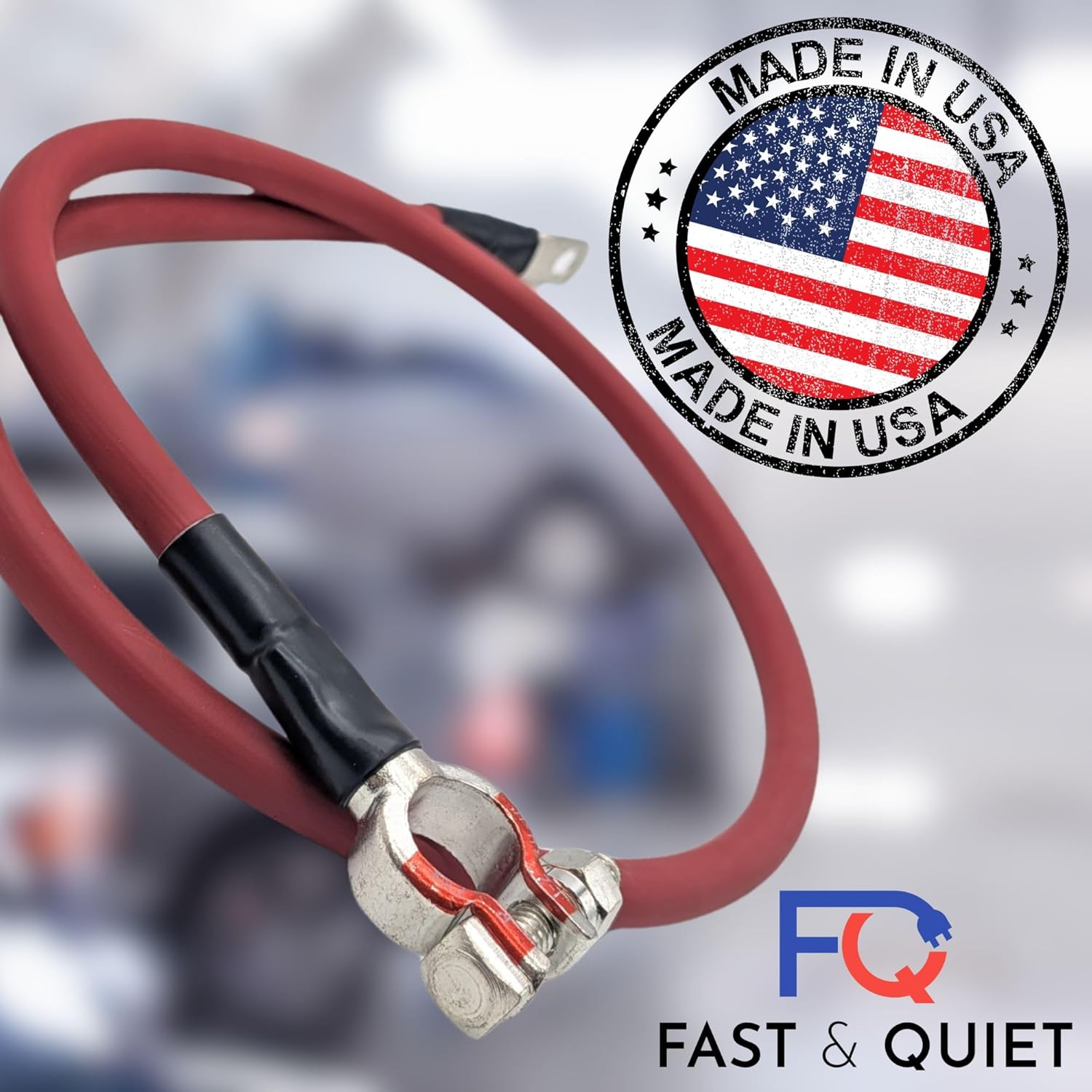 1/0 AWG Battery Cable with Battery Terminals, Pure Copper Wire, Automotive, Power Inverter, Welding, Golf Cart, Lawn Mower, Motorcycle (Red Wire, 3.5 FT (42 in), 3/8" to Top Post Pos, 1pc)