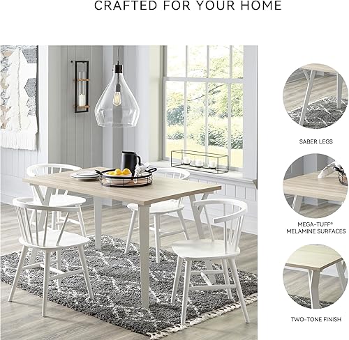 Miniatura 5 de Signature Design by Ashley Mesa de comedor rectangular moderna Grannen, color blanco y madera natural