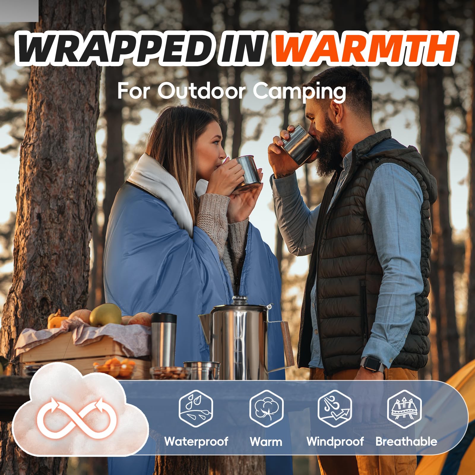 MEREZA Sacos de dormir de camping para adultos y hombres, 4 estaciones, para clima cálido y frío, saco de dormir ligero con saco de compresión, color azul Yale