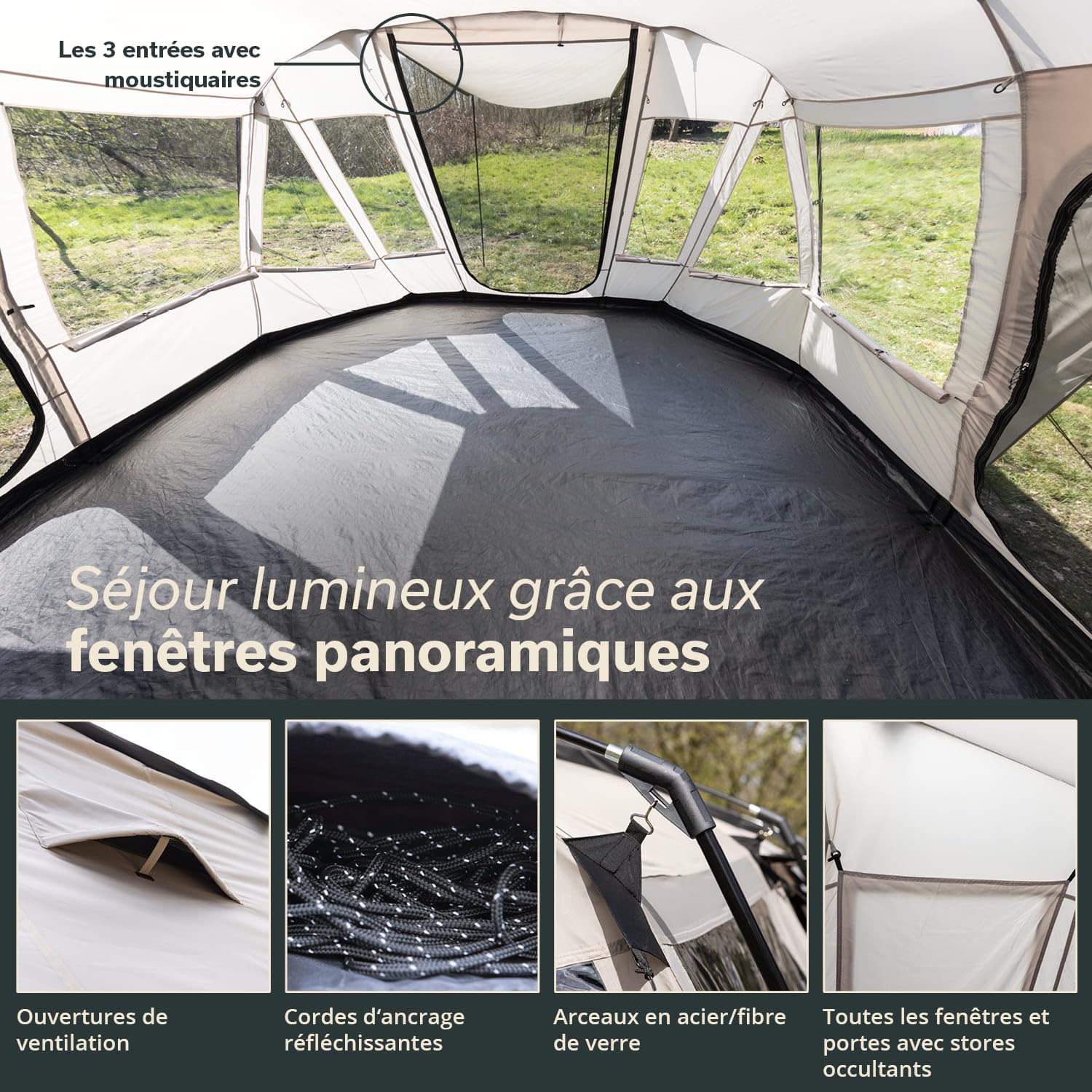 skandika Nordland 4 - Tente familiale Tunnel - 4 Personnes - 580 x 320 cm - Tapis de Sol Cousu