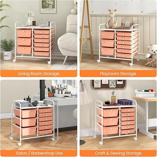 Vista 245 de Giantex - Carrito rodante, 10 cajones, organizador para aula, carrito de almacenamiento con ruedas para útiles escolares, de oficina, hogar, Negro