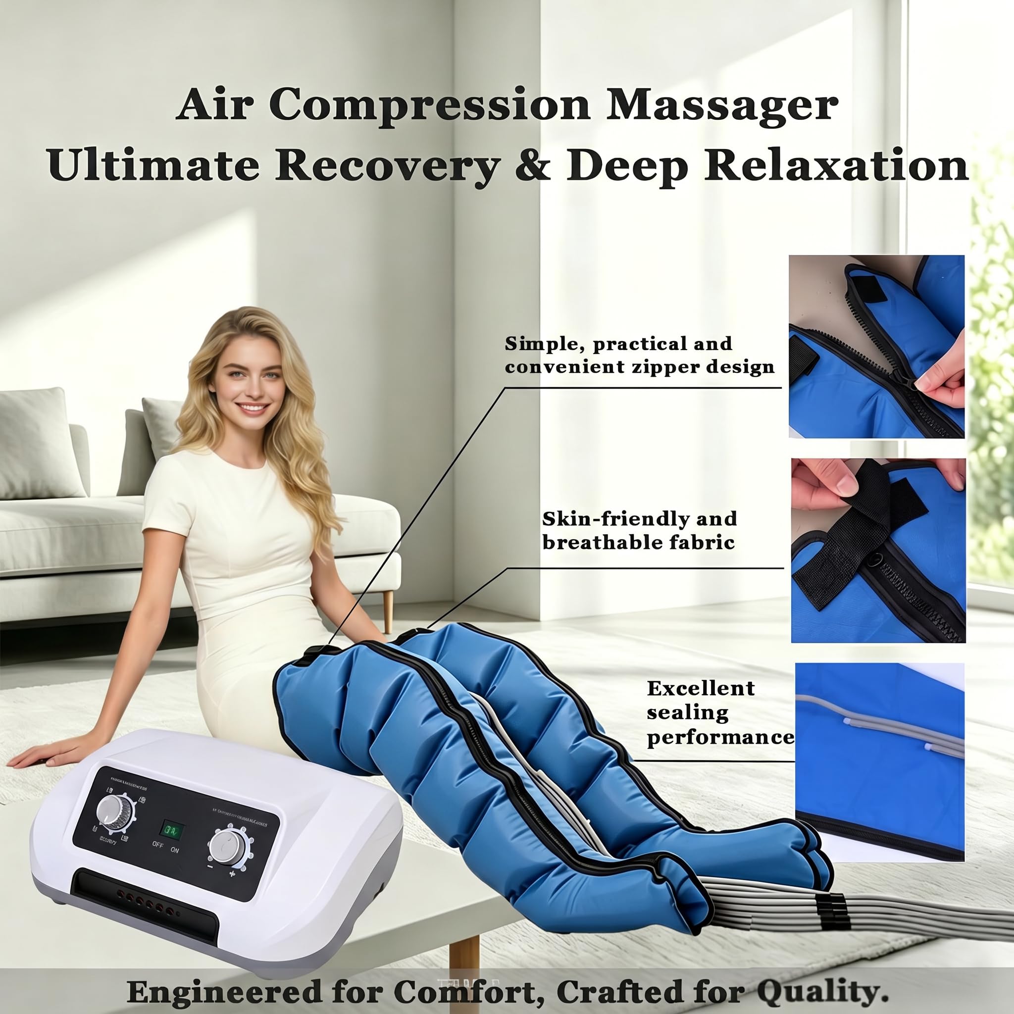 Presoterapia Piernas y Abdomen Brazos,Botas Presoterapia 6 Camaras,Masajeador Piernas Profesional,Drenaje Linfatico 0-240 mmHg Ajustable,0-30 Min,Uso en Casa