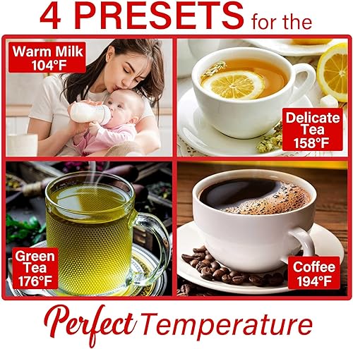 Miniatura 2 de Brentwood Hervidor digital inalámbrico Cool Touch de 1100 W y 1.7 L con interior de acero inoxidable, control de temperatura con 4 preajustes, base