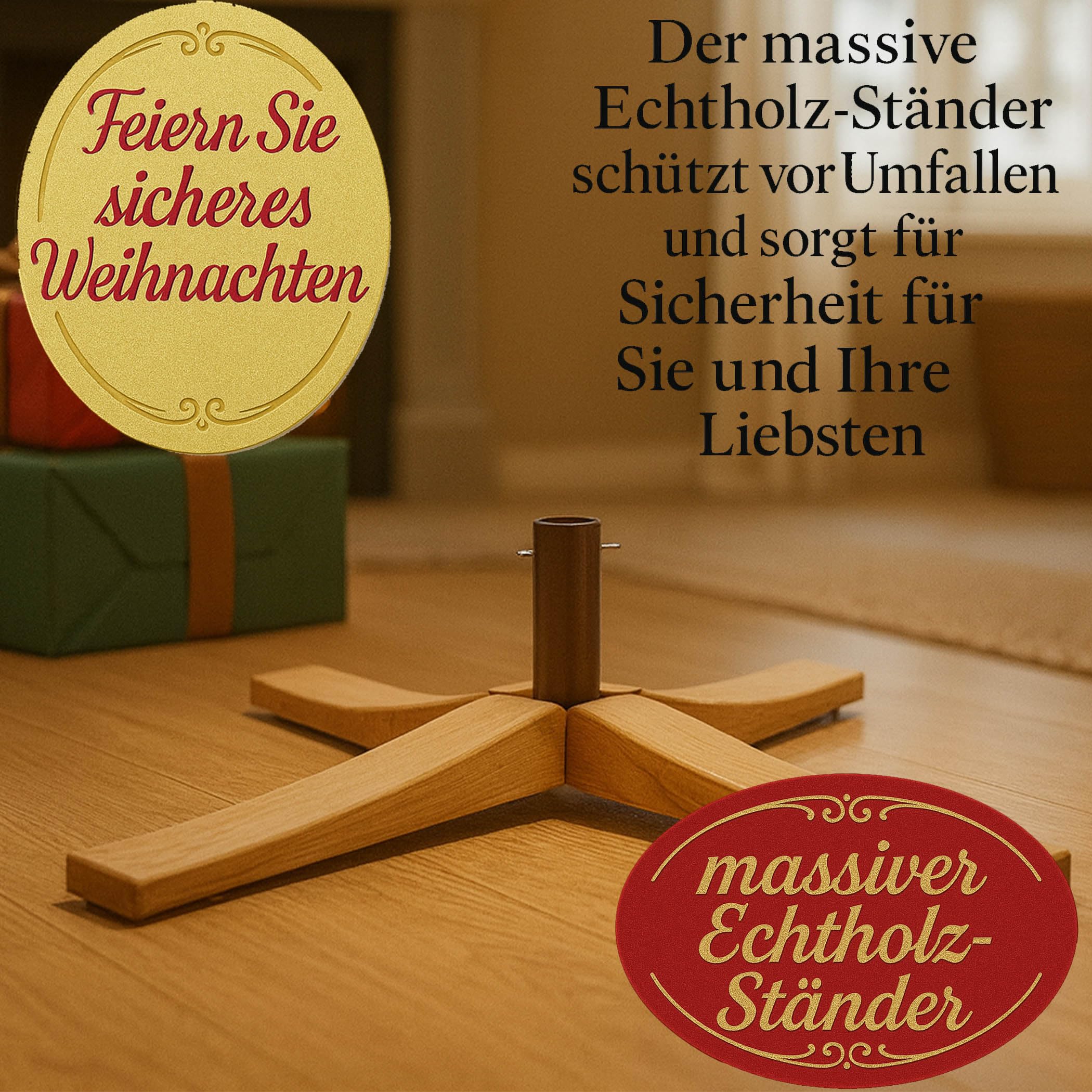 Premium Weihnachtsbaum künstlich-180cm-handgefertigt Naturgetreu dichte Zweige Weihnachtsbaum mit massivem Echtholzständer–Tannenbaum künstlich Christbaum mit Spritzgusselementen (1,80 m)