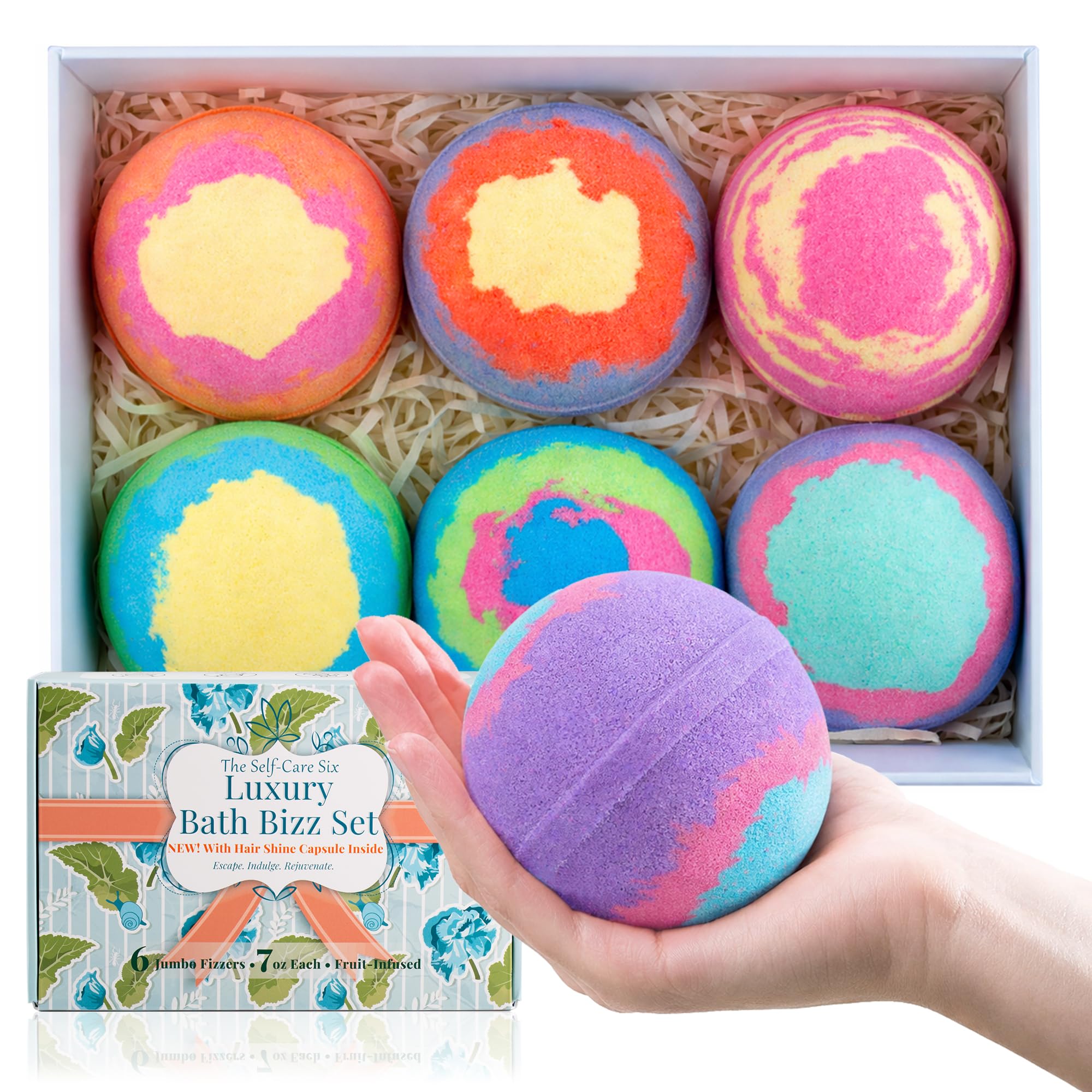 6 Pcs Jumbo 7oz Bath Bomb Set Extra Large Handmade Bath Fizzies with Essential Oils Colorful Bath Balls