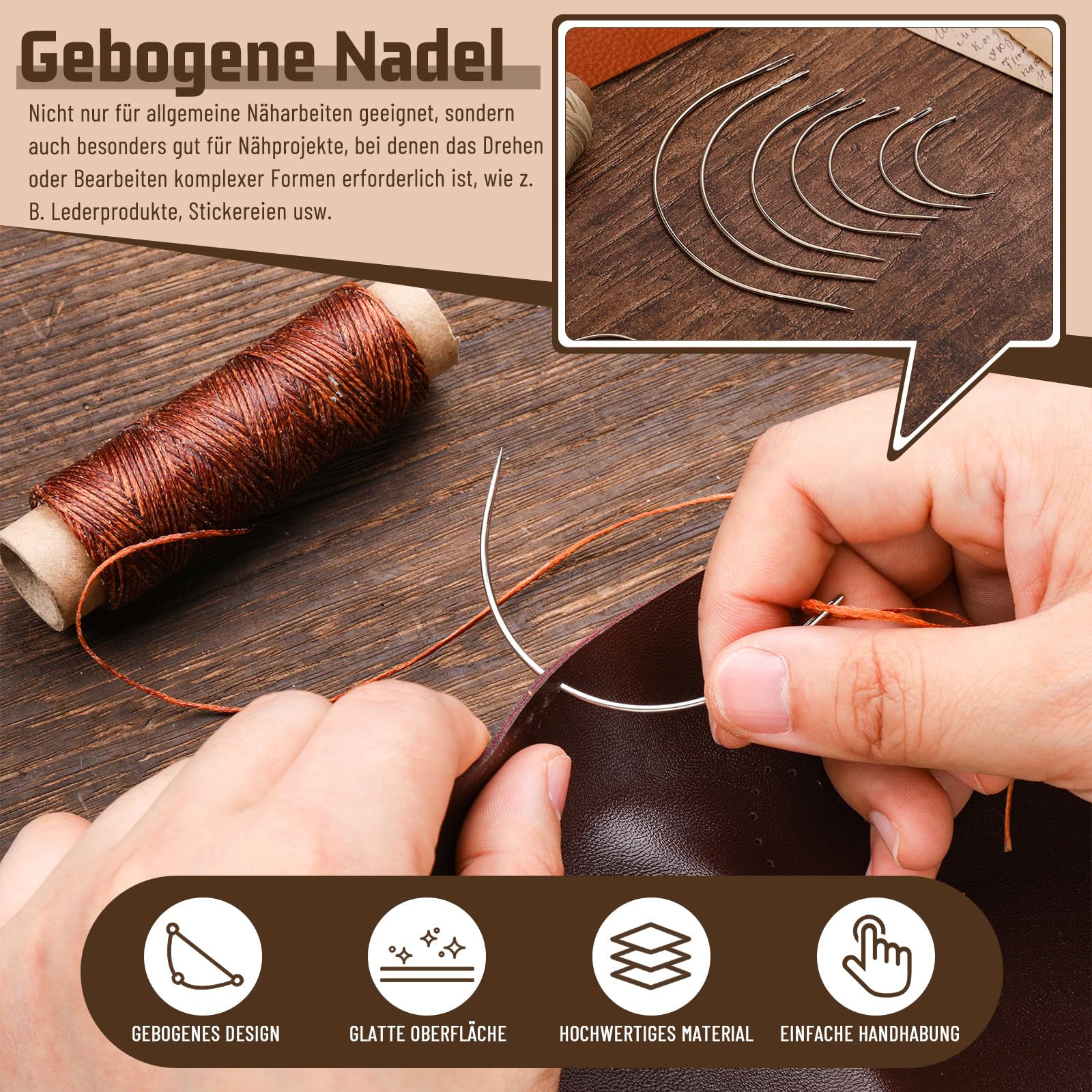 Gebogene Nähnadeln Set – 14-teilig, 7 Größen (5-15 Cm), Für Leder, Polster, Schwere Stoffe