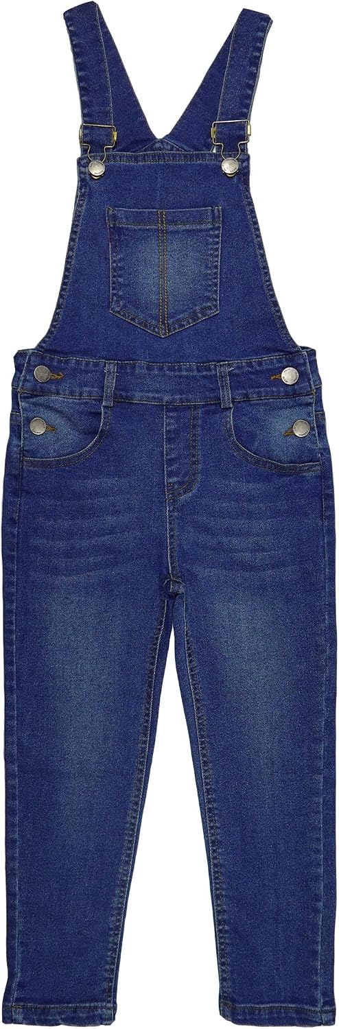 KIDSCOOL Boys Denim Overalls Ripped Adjustable Straps Elastic Waist Jeans