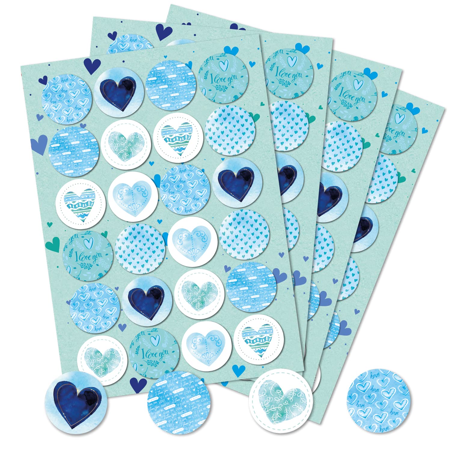 Logbuch-Verlag Pack de 96 pegatinas de corazón redondas pegatina corazones azules para decoración de regalos 4 cm - pegatinas bonitas corazones