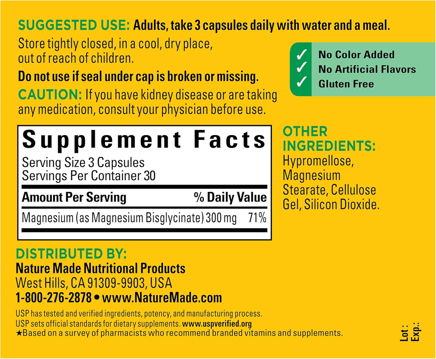 Nature Made High Absorption Magnesium Glycinate 300mg per 3 Capsules, Magnesium Supplement for Muscle, Heart, Nerve and Bone Support, 90 Magnesium Bisglycinate Capsules, 30 Day Supply