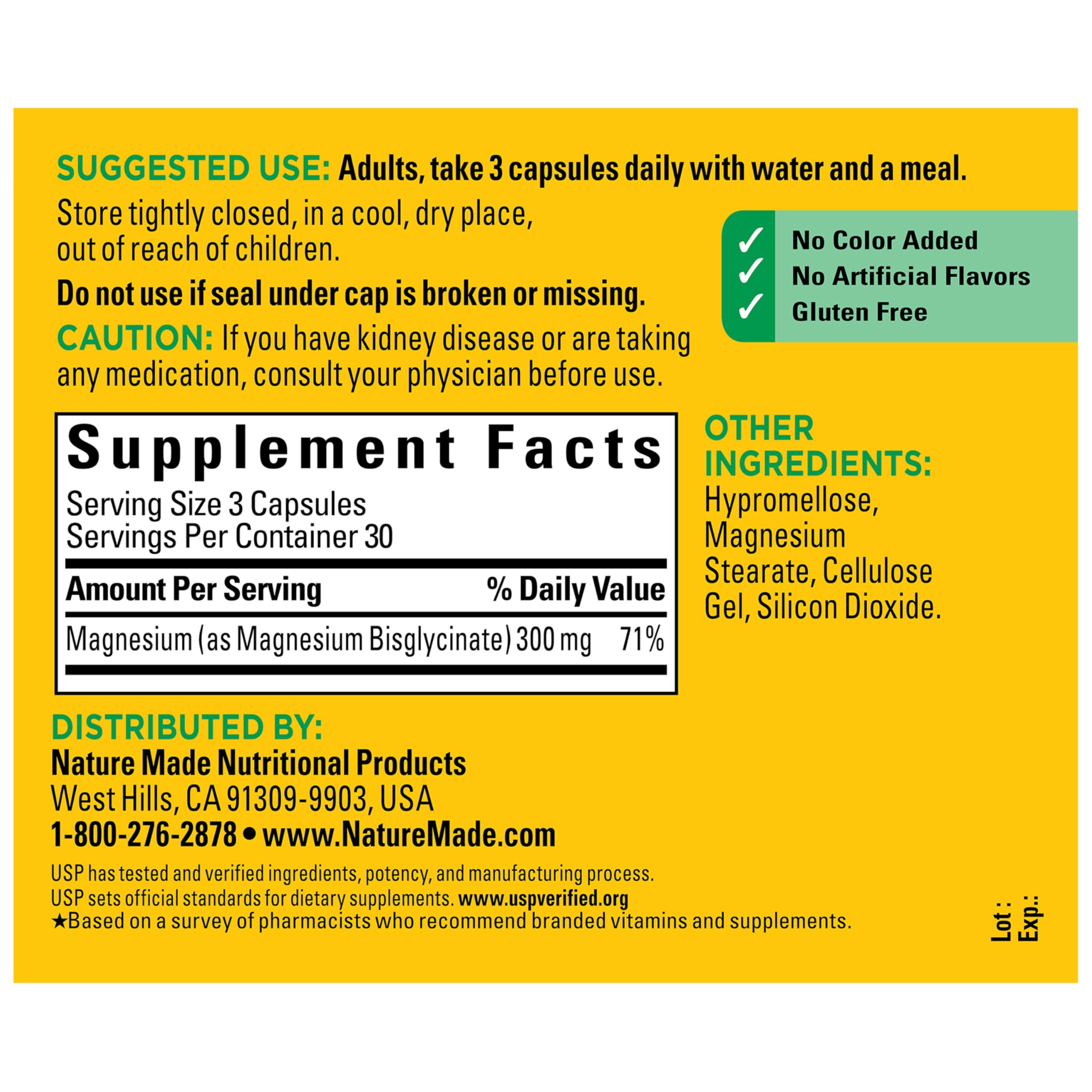 Nature Made High Absorption Magnesium Glycinate 300mg per 3 Capsules, Magnesium Supplement for Muscle, Heart, Nerve and Bone Support, 90 Magnesium Bisglycinate Capsules, 30 Day Supply