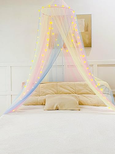 Miniatura 9 de Mosquitera para niñas, toldo de arco iris, cortinas de cama tamaño matrimonial Queen desde el techo, mosquitera de cúpula, tienda de campaña para