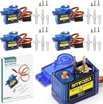 4 Pcs SG90 9G Micro Servo Motor Kit Metal Gear for Arduino Projects, RC Robot, Robot Arm, Helicopter, Airplane, Car and Boat Control, Mini Servo Applications