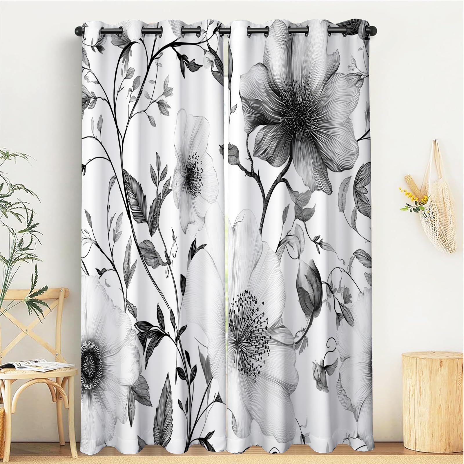 Rideaux occultants 117x137 cm pour obscurcir la chambre et le salon au motif feuilles de vigne