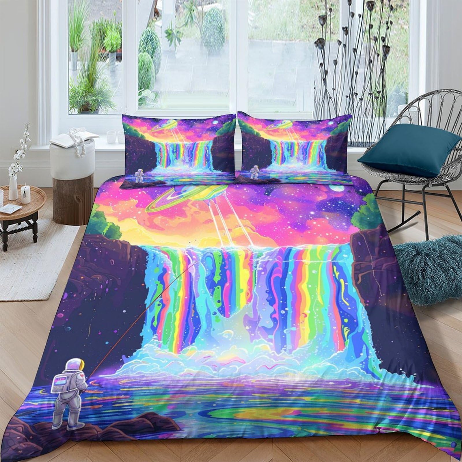 Ctjqhvkz Style-5 3D Printed Rainbow Waterfall Fitted Sheet Microfiber Soft Bed Sheet For Bedroom Dorm Mattress Protection Decor Single（135X200cm）
