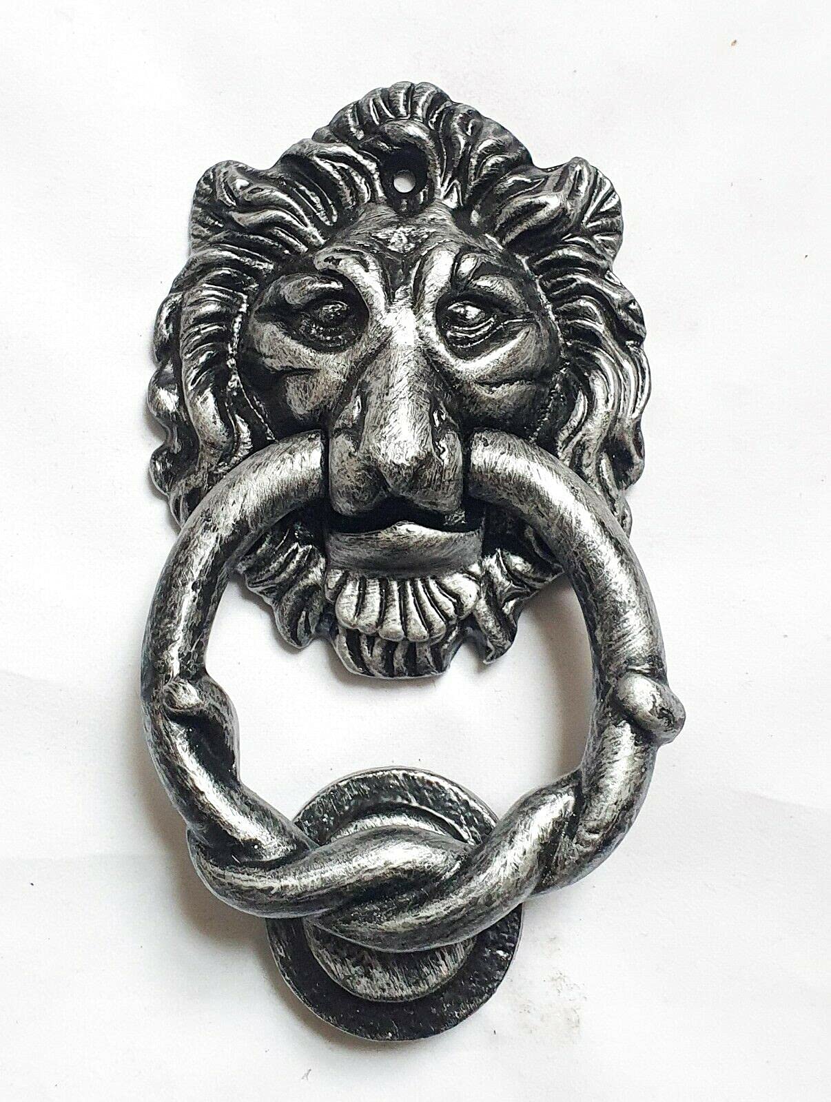 Lion Head Front Door Knocker Antique Silver Pewter