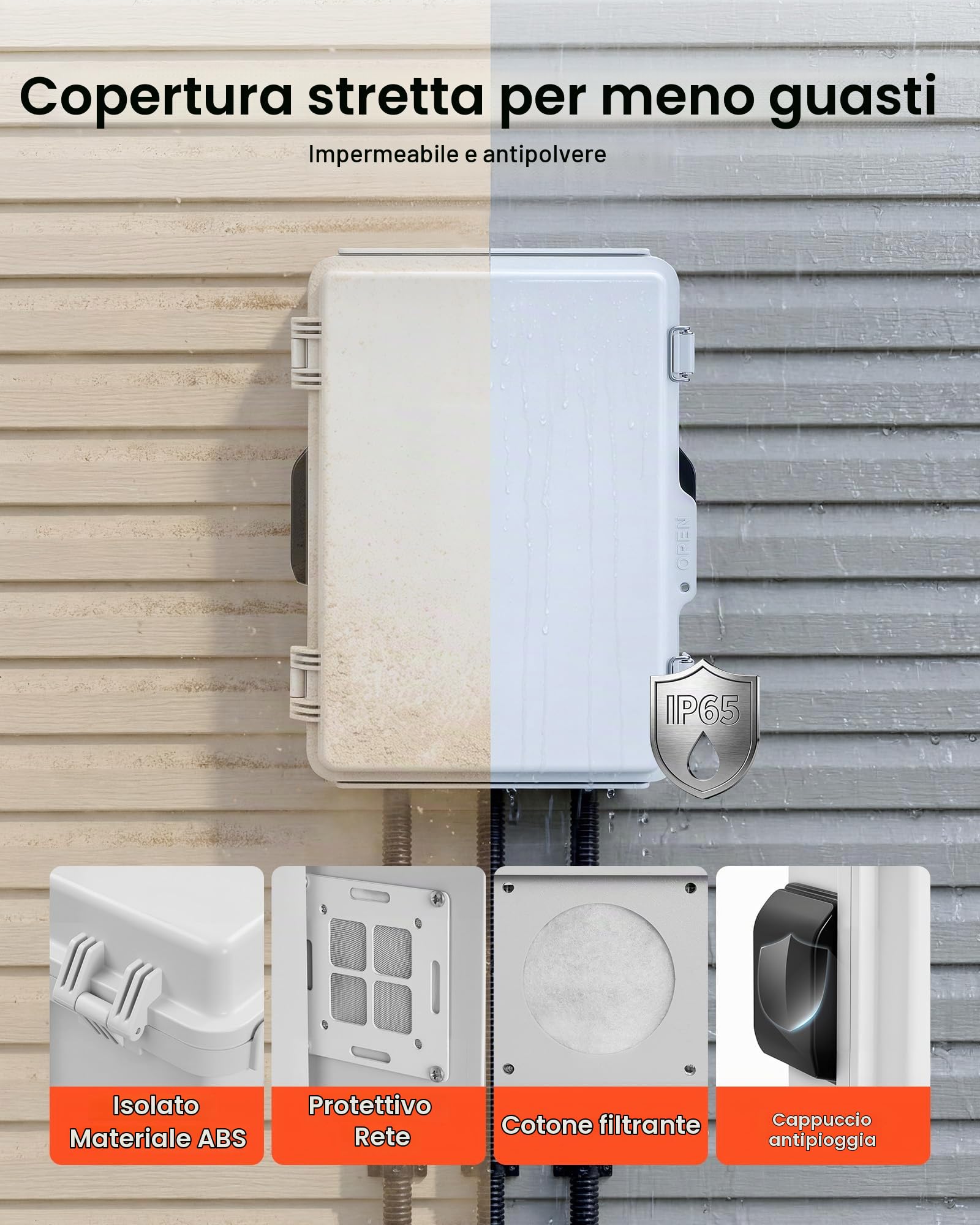 VEVOR Scatola di Derivazione da Esterno, Scatola Elettrica da Esterno in ABS Impermeabile con Termostato Ventola Piastra di Montaggio Passacavi IP65, Casa Ufficio Officina Centro Commerciale Fabbrica