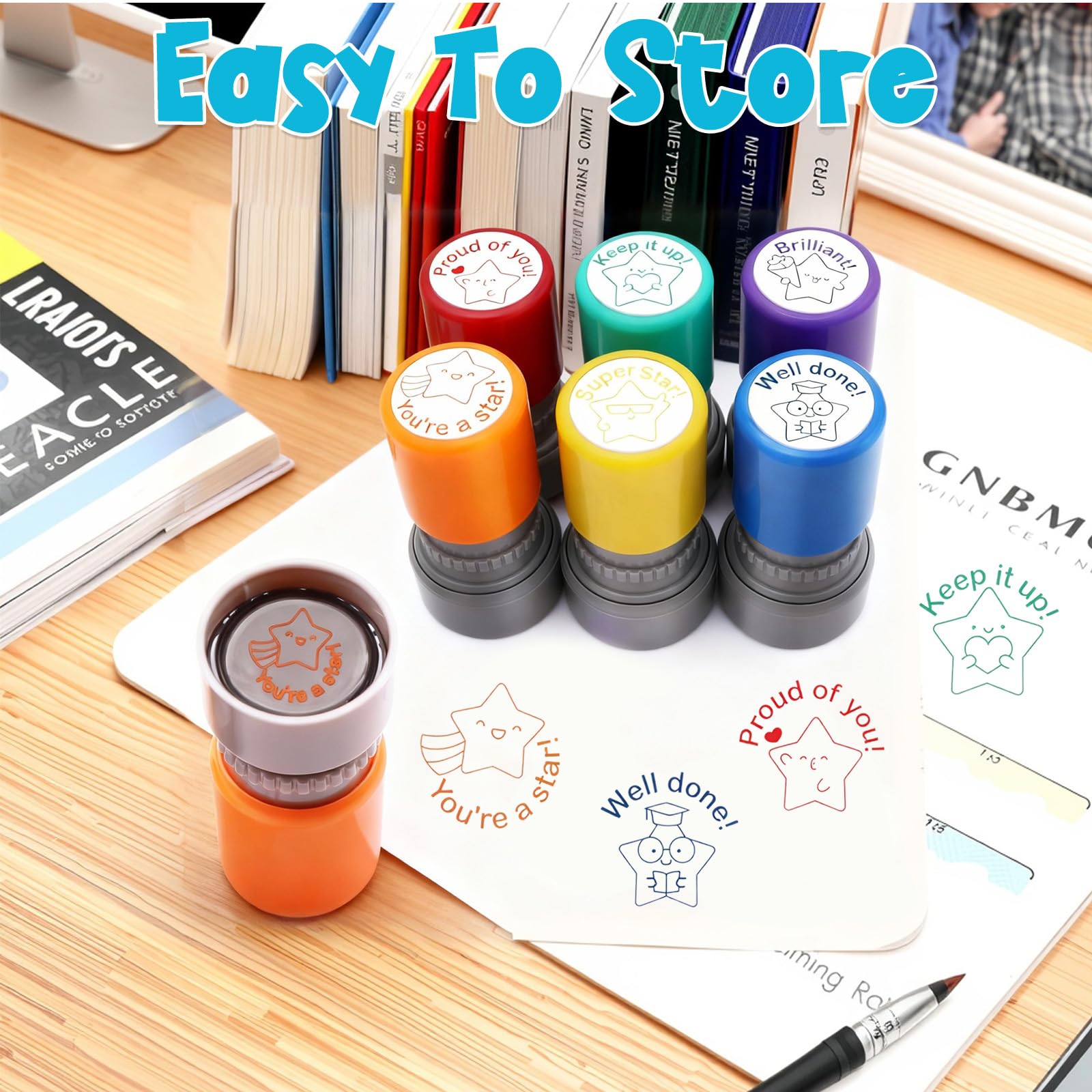 6-Piece Set of Teacher Stamp Teachers Self-Inking Rubber Stamps, Adorable Star Shaped Personalised Stamps for Student Grading, Encouragement and Classroom Activities, Fun Teacher Accessories(C) - Image 3