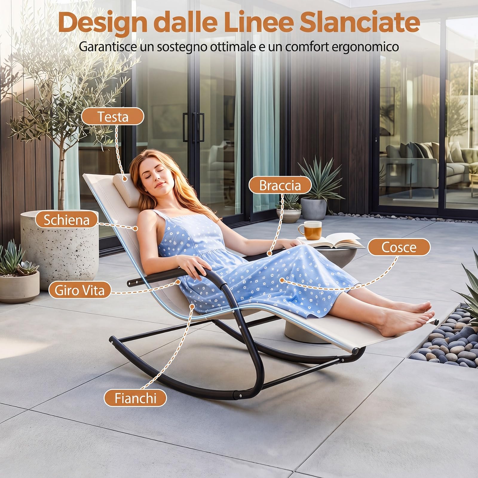 COSTWAY Lettino Prendisole a Dondolo, Poggiatesta Rimovibile (Beige)
