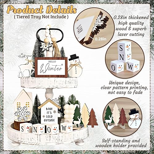 Miniatura 3 de 14 piezas de decoración de bandeja escalonada de Navidad  Decoración de Navidad para interiores de invierno, centros de mesa, bandeja de decoración