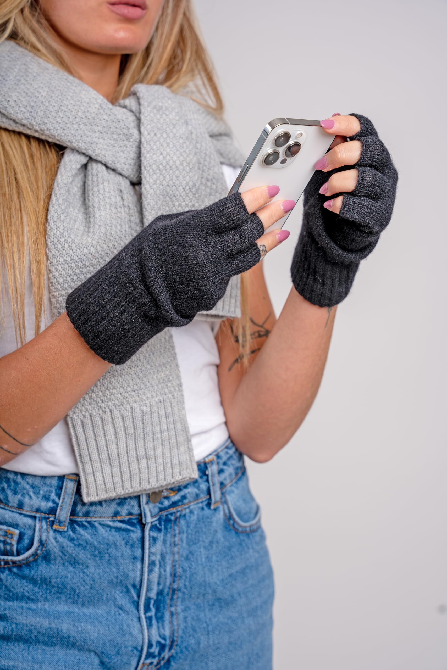 Guanti mezze dita in Lana al 70% e Cashmere al 30% - Donna - Artigianale - Made in Italy