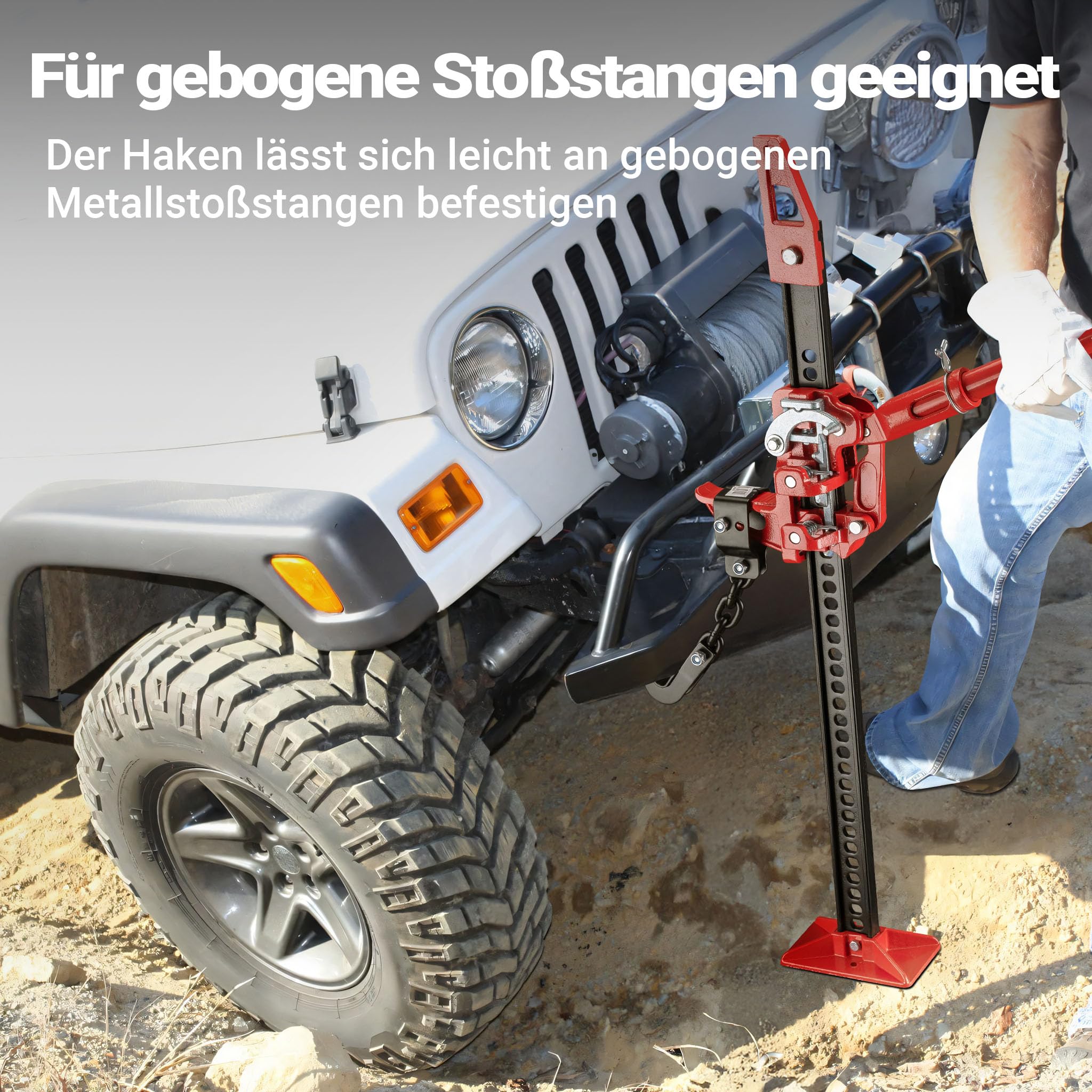 Wiltec Zestaw offroadowy podnośnik samochodowy i adapter, 48" lewarek hydrauliczny do 3000 kg o maks. wysokości podnoszenia 105 cm razem z adapterem do podnoszenia auta za zderzak