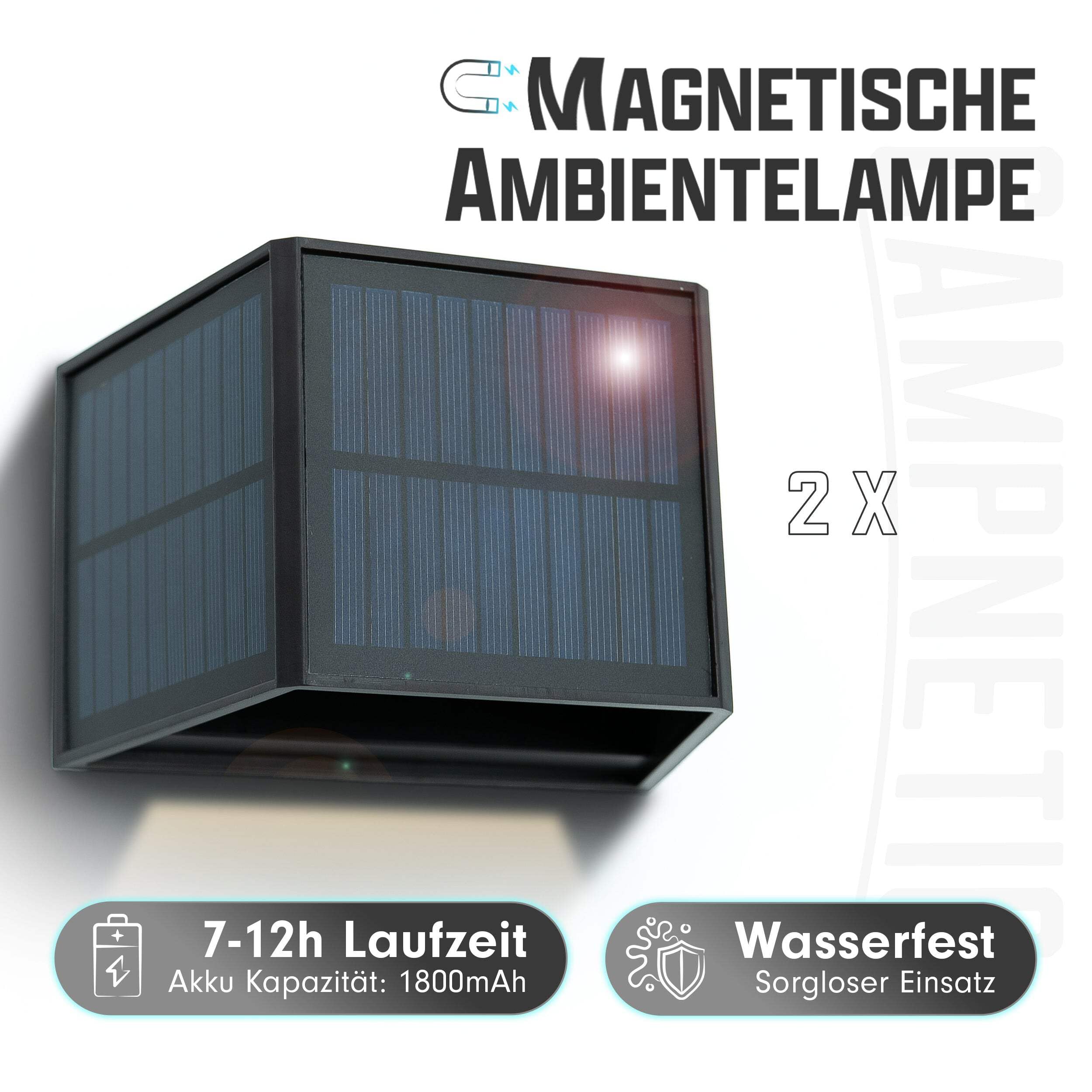 Campnetic LED Solar Ambientelicht mit Magnethalterung - 2er Set - Campingleuchte, Campinglicht - Verstellbarer Lichtkegel, Solaraufladung & 12h Laufzeit - Vanlife, Camping, Kastenwagen, Wohnmobil