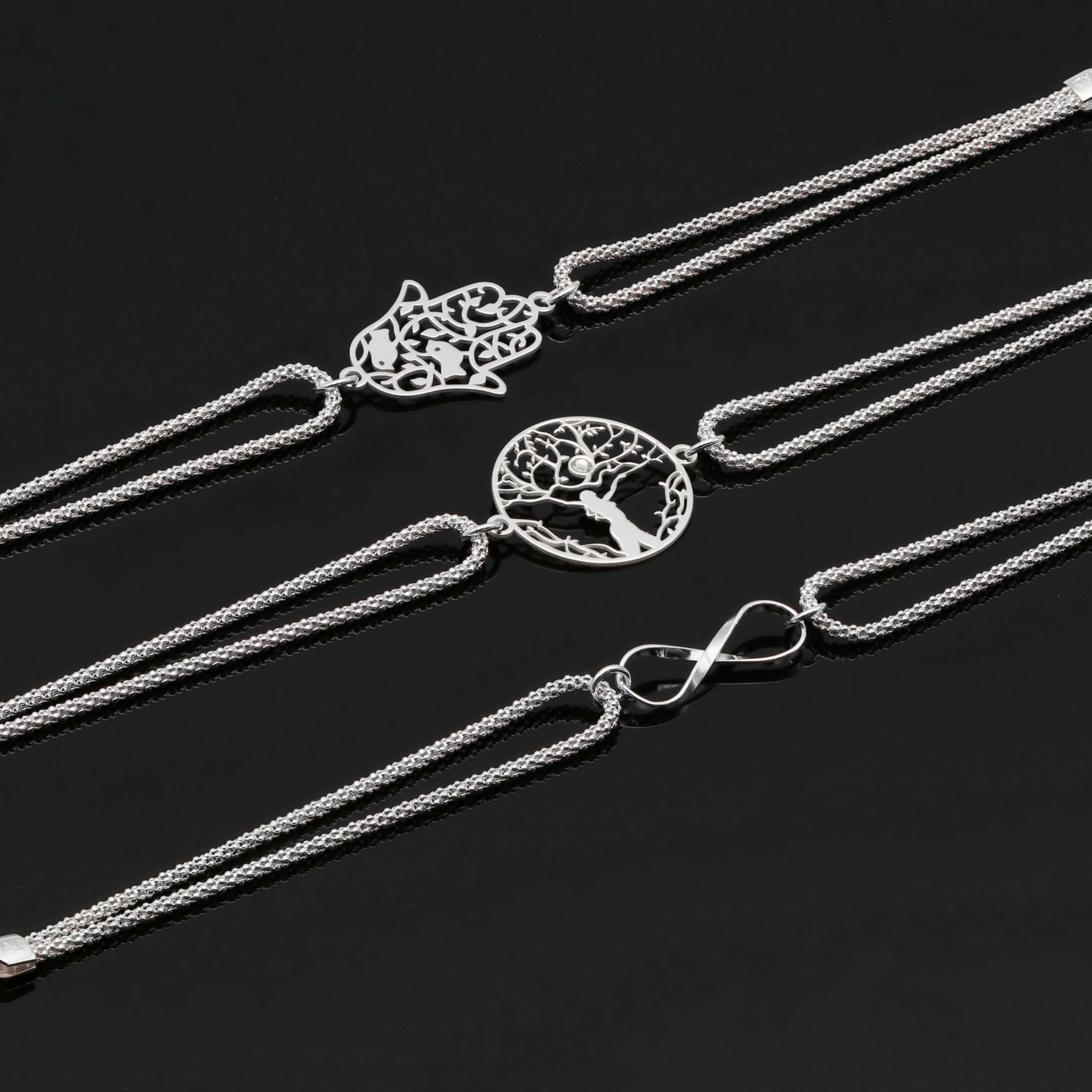 Aka Gioielli® - Bracciale Donna Argento 925, Braccialetto Infinito/Albero della Vita/Mano di Fatima in Argento 925, Regalo per Donne e Ragazze - lunghezza regolabile