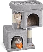 Feandrea UPCT611W01 Cat Tree for Kittens - 26.4" Plush Tower with 2 Caves, Large Perch, Scratching Posts, Light Gray