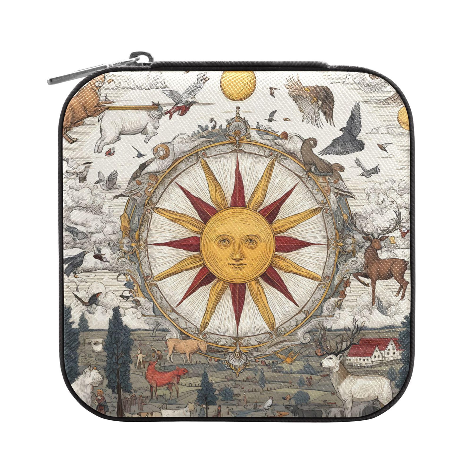 MNSRUU Small Jewelry Box Storage and Organizer Sun Animal Mini Travel Jewelry Case Portable Earring Ring Organizer Boxes for Women Girls, Black