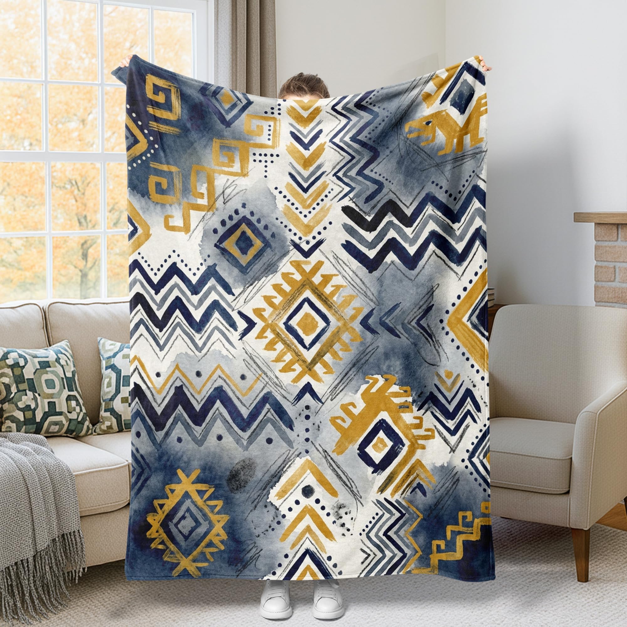 Couverture flanelle bleu marine légère et anti-froid pour canapé et nuits fraîches