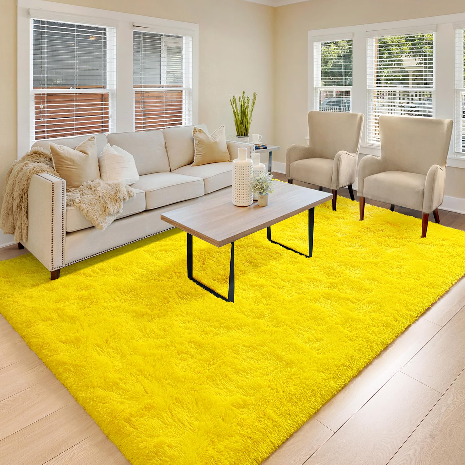 Yellow Living Room Rugs Area Rug Mono Square Indoor Outdoor Yellow