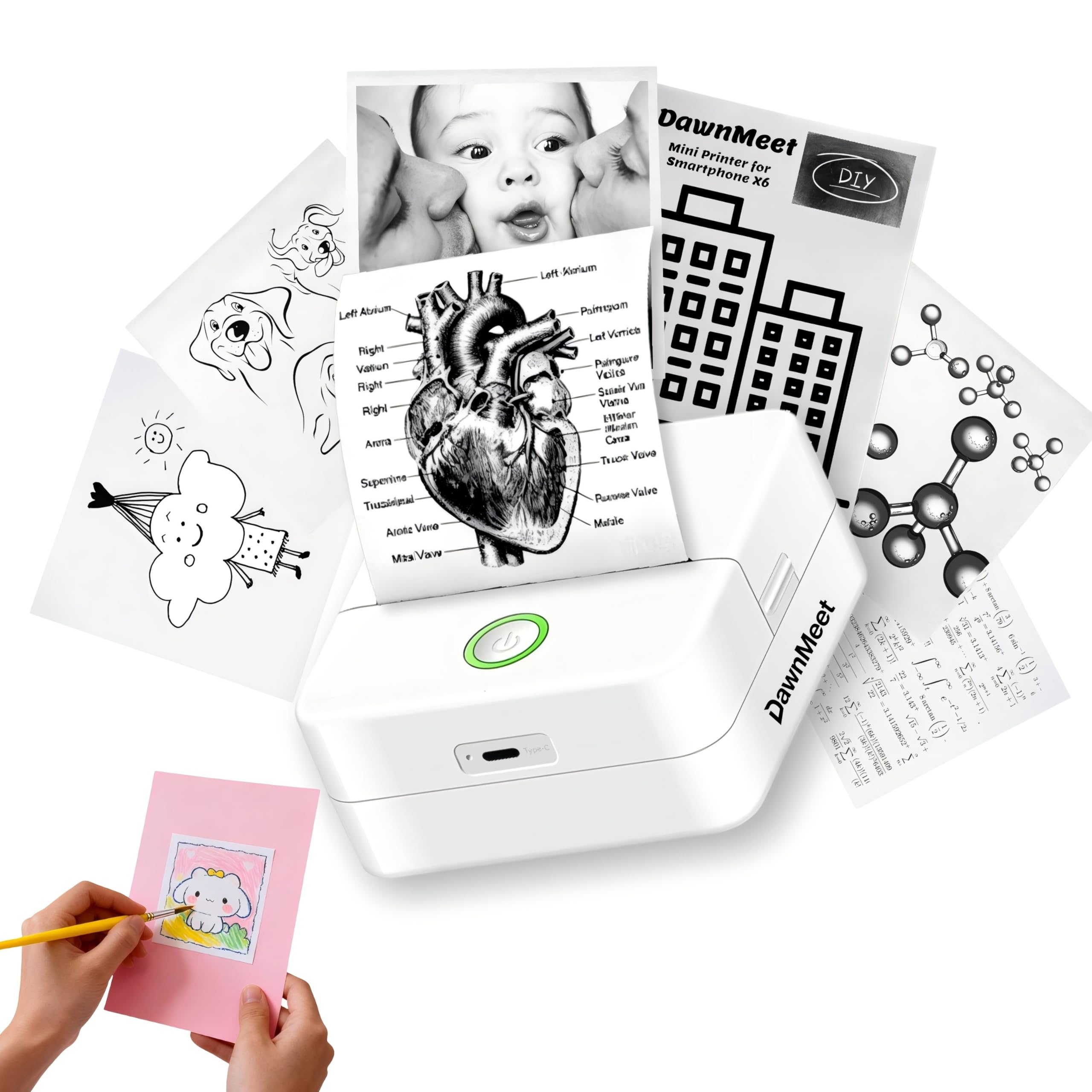 Mini Stampante Termica X6 Bluetooth, Etichettatrice Portatile per Smartphone, Compatibile iOS Android, Bianco