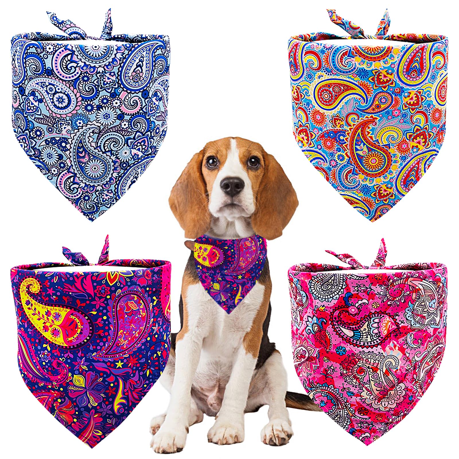 BIPY 4pcs Dog Bandanas Floral Daily Soft Bibs for Medium Dog Pet Triangle Scarf Cute Washable Adjustable Pet Neckerchief Festival Party Costume