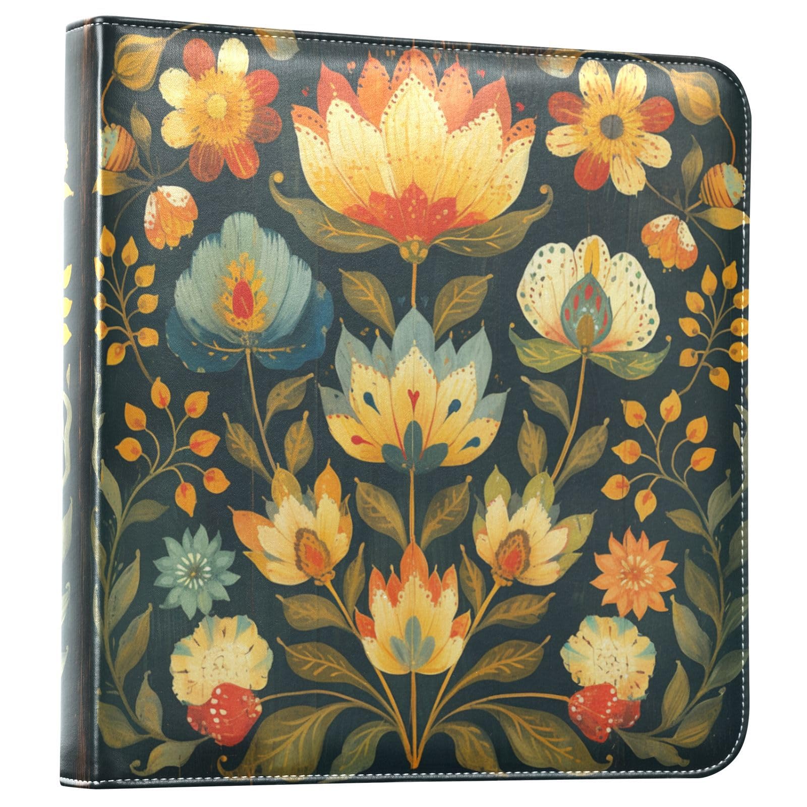 Kigai Colorful Flowers Photo Album Self Adhesive Scrapbook Album Leather Cover DIY Picture Scrap Book with 20 Adhesive Sheets, 11.8x24x0.8 inch