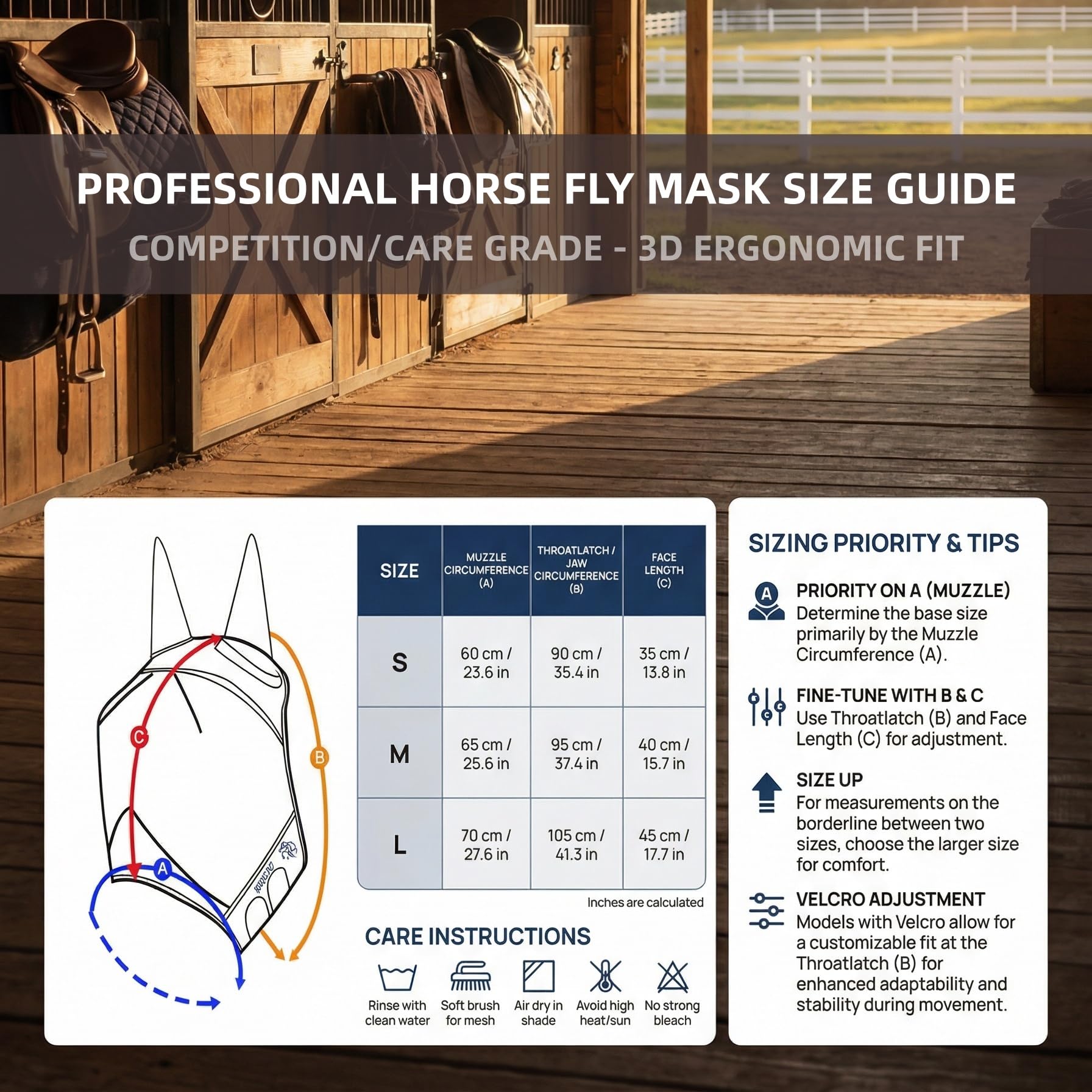 Masque Anti Mouche Cheval Noir avec Oreilles One Piece, Protection Anti-Tau pour Chevaux (L)