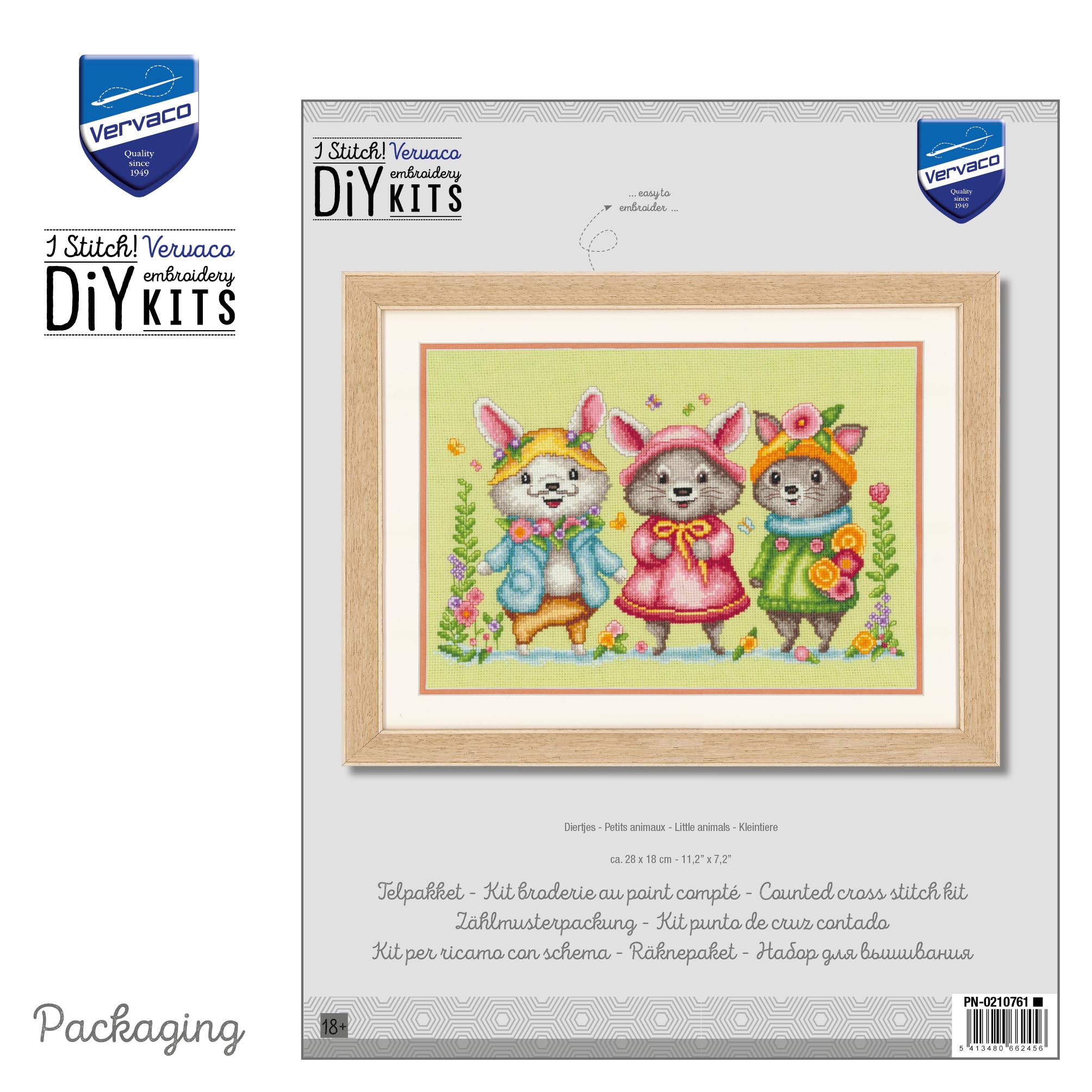 VERVACO Haft Krzyżykowy Liczony Zestaw Obraz do Haftu MAŁE ZWIERZĘTA Zrób to Sam Zestaw Kreatywny dla Dorosłych 28 x 18 cm Dekoracja Ścienna DIY Cross Stitch Kit