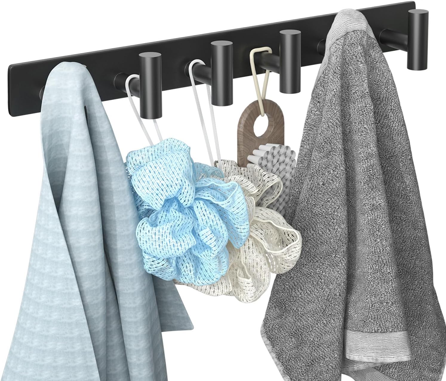 Black Coat Rack Wall Mount, Entryway Heavy Duty Coat Hooks, Bathroom Towel Hooks and Towel Rack, Stainless Steel Wall Hook Decor for Hat, Robes, Keys- Entryway Bathroom Bedroom Coat Hanger Organizer