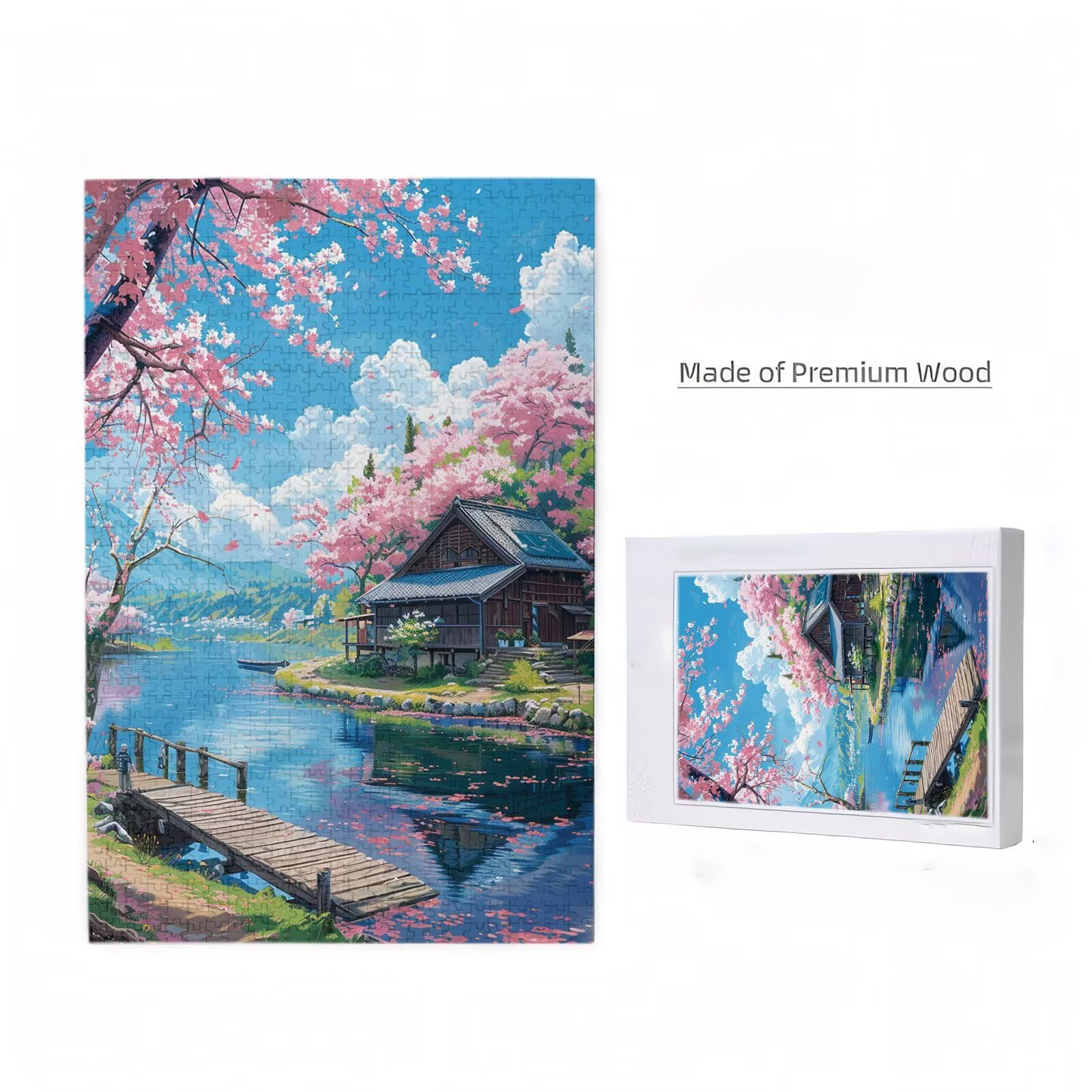 5000 sztuk puzzli dla dorosłych, kreatywne niemożliwe puzzle dla dorosłych początkujących, duża drewniana układanka z pudełkiem do przechowywania, prezenty dla kobiet, motyw: Japonia i kwiaty wiśni