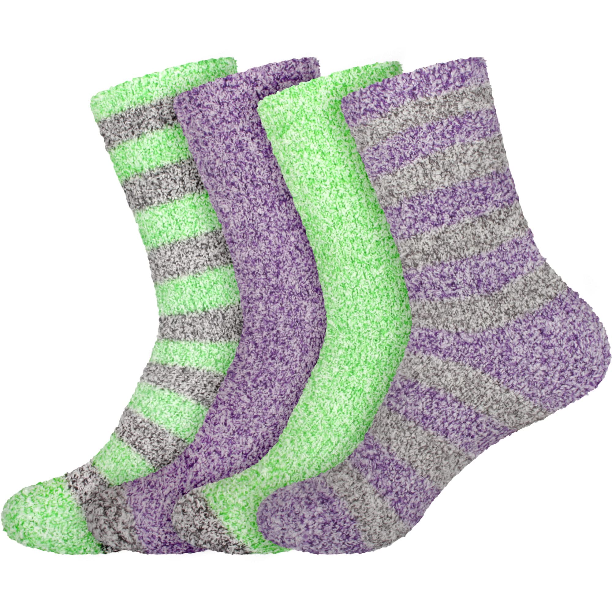 BambooMN Women's Soft Fuzzy Warm Cozy Striped Solid Socks - 4 Pair Value Packs
