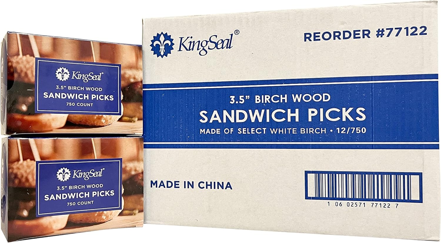 9000 Count | KingSeal Natural Birch Wood Sandwich Picks, Appetizer Picks, Waxing Sticks, 3.5 Inch Length, Plain, Eco-Friendly, Commercial Bulk Pack - 12 Boxes x 750