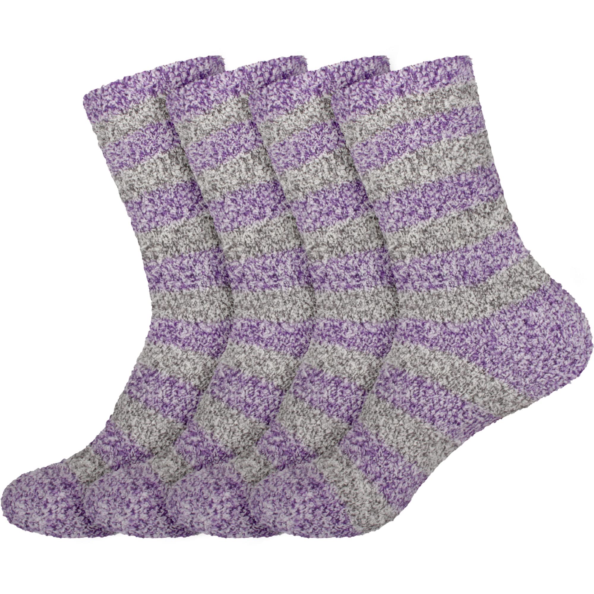 BambooMN Women's Soft Fuzzy Warm Cozy Striped Solid Socks - 4 Pair Value Packs