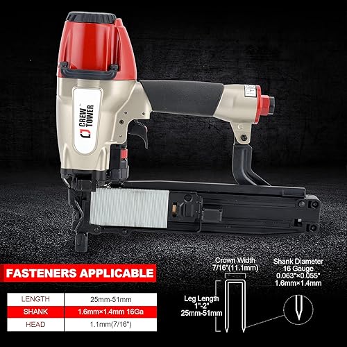 Miniatura 14 de Engrapadora de construcción, calibre 16, corona de 15/16 pulgadas de ancho, pistola de grapas neumática para cerca, alambre, tornos de madera